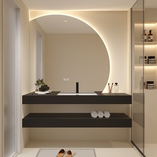岩板一体盆智能镜浴室柜，现代简约卫生间洗漱台洗脸洗手台盆柜组合