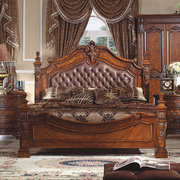 欧式实木床1.8米双人床 美式真皮大床软包婚床复古雕花床主卧G
