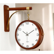 挂钟家用客厅创意北欧轻奢时尚实木双面钟新中式，挂表静音时钟表