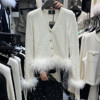 2023冬季韩版设计感重工珍珠，羽毛拼接小香风，名媛针织开衫外套