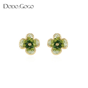 DODOGOGO绿色水晶花朵耳环女设计耳钉2024耳夹适合春天的耳饰