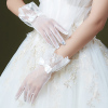 速发新娘结婚纱礼服手套韩式珍珠蕾丝花边半透明水晶薄纱短款