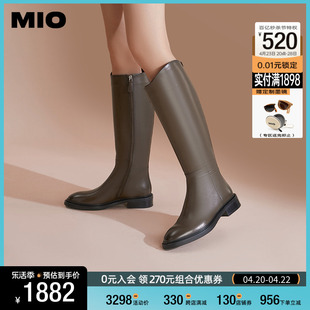MIO米奥2023年冬季不过膝长筒靴女厚底高筒V口骑士靴长靴烟筒靴女