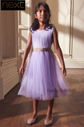 英国next女童，可亲子淡紫色连衣裙，礼服纱裙宴会短袖675-422