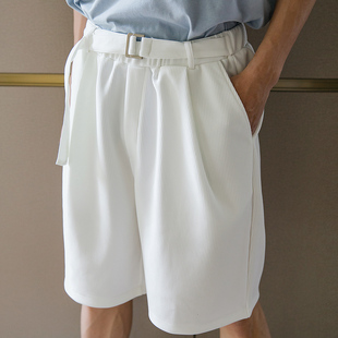 chicerro西西里男装竖条纹，休闲短裤男夏季白色，宽松薄款痞帅裤子潮