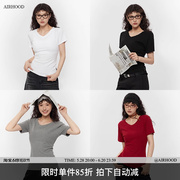 AIRHOOD 基础款白色v领短袖T恤女2025夏修身显瘦百搭正肩短款上衣