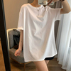 中长款大码宽松半袖t恤女全棉，夏季五分袖韩版白色上衣短袖体恤衫