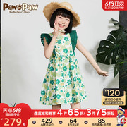 pawinpaw卡通小熊童装，2023年夏季女童连衣裙荷叶，边公主风全棉