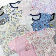 日系儿童纯棉短袖t恤男女宝宝薄卡通，上衣超软螺纹小童打底衫80-95