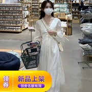 雪纺白色长袖春连衣裙2022夏季法式很仙的气质收腰显瘦裙子女