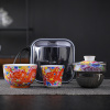 高档陶瓷珐琅彩旅行茶具便携包式套装一壶二杯泡茶壶户外快客茶杯