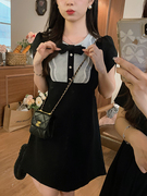 安璃 ANLI 法式赫本风甜美精致圆领蝴蝶结小黑裙减龄小个子连衣裙