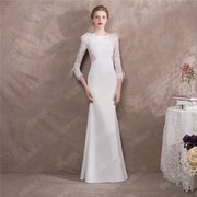 2022白色礼服裙长裙修身性感显瘦包臀礼服七分袖演出宴会礼服