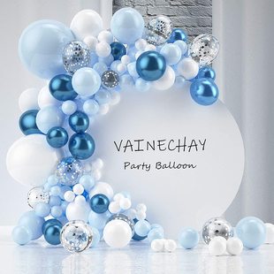 派对蓝色马卡龙(马卡龙，)气球链宝宝周岁生日装饰店铺周年开业场景布置拱门