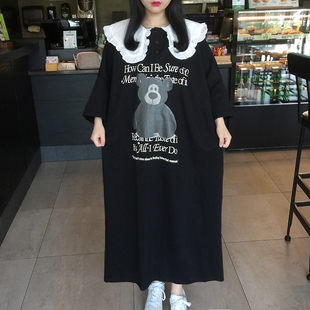 2024夏韩国东大门娃娃领宽松大码蝙蝠袖长款显瘦短袖T恤裙女