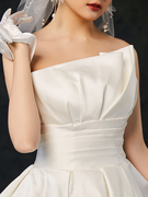 缎面主婚纱2021简约法式气质遮副乳显瘦小个子新娘结婚礼服女