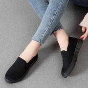 夏季女鞋老北京帆布鞋女款一脚蹬全黑色，防滑休闲鞋子工作板鞋