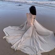 超仙海边度假连衣裙，露背长裙高级氛围拍照女神穿搭性感仙气套装裙