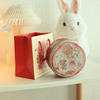 婚礼红色兔子喜糖盒子，马口小铁盒，喜烟喜蛋包装盒回礼盒圆形小