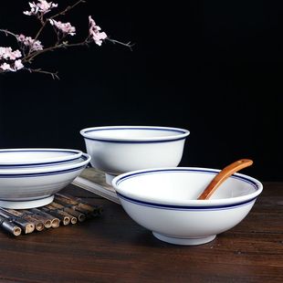 景德镇斗笠碗陶瓷商用餐厅面碗加厚定制印logo中式传统简约喇叭碗