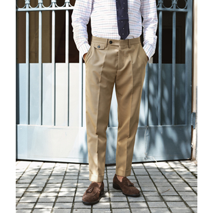 可机洗羊毛23秋高级绅士日本进口抗皱机能，修身卷边锥形九分西裤