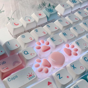 硅胶萌q透光猫爪键帽十字轴机械键盘，创意个性软猫掌粉色蓝色键帽