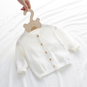 婴儿针织开衫6月宝宝空调衫春夏季薄款1岁女童，新生儿毛衣外套纯棉