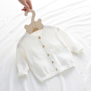 婴儿针织开衫6月宝宝空调，衫春夏季薄款1岁女童新生儿毛衣外套纯棉