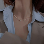 925纯银饰几何圆珠颈链锁骨链，项链短款简约气质，韩版ins风设计感女