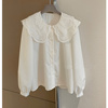 白色娃娃领衬衫女2023春秋法式设计感小众衬衣钩花蕾丝领