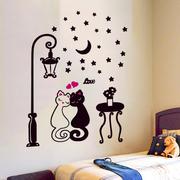 旅康ch57-0099黑白情侣，猫墙贴路灯情侣可移除墙贴卧室背景装饰贴