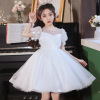 女童装短袖白色连衣裙儿童裙子夏季花童礼服公主裙蓬蓬纱裙演出服