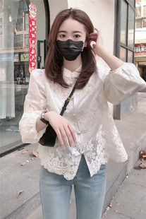 新中式国风衬衫女小衫，2024春季高级感刺绣小个子法式上衣外套