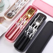 304不锈钢勺筷叉子三件套日式学生筷勺便携式餐具套装网红礼盒