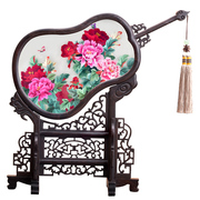 蜀绣斜扇屏风中国特色，双面绣摆件送老外的中国民族风刺绣手工艺品