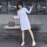 白色衬衣女2024春秋学生韩版宽松中长款长袖衬衫连衣裙外套