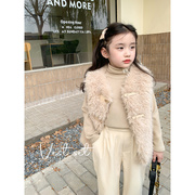 2023冬季韩版童装女童羊羔毛马甲儿童宝宝时髦仿皮草马甲开衫