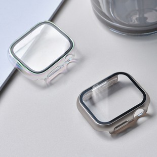 适用于applewatch苹果手表s8钢化膜保护壳一体式iwatchs7保护套，se654321代全包套装超薄40444145夏