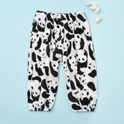 夏季儿童黑白熊猫真丝灯笼裤，宝宝婴儿桑蚕丝防蚊裤，男童女童长裤子