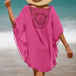 2023欧美复古民族风大码蕾丝，镂空连衣裙海边度假沙滩短裙子女