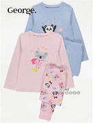 英国乔治George女童大童粉色蓝色熊猫长袖家居服秋衣睡裤978785