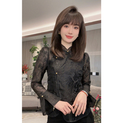 新中式国风黑色蕾丝衬衫，女2024早春高端洋气独特别致内搭上衣