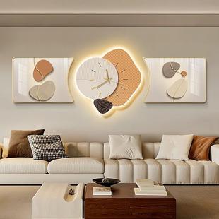 网红现代简约客厅装饰画钟表时钟抽象灯画创意时尚沙发背景墙三联
