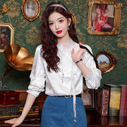 新中式白色真丝衬衫女士长袖春季国风盘扣小衫高级感缎面上衣