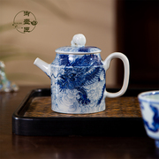景德镇手绘青花茶具，柴窑烧制复古家用茶杯送礼茶具茶壶