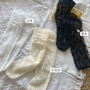 夏季白色透明提花袜子女超薄款蕾丝花边丝袜日系jk中筒小腿堆堆袜