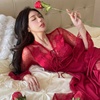 蕾丝花边睡裙新娘红色睡袍女神法式宫廷风大码显瘦带胸垫公主睡衣
