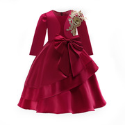 女童连衣裙宴会演出服中长款童裙红色公主裙长袖短款外套套装