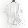 纯色宽松显瘦廓形圆领缩褶设计蝙蝠型短袖夏季时髦女T恤M316
