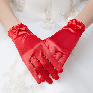 婚纱手套短款新娘手套女白韩式旗袍手套结婚礼服红色秀禾服短手套